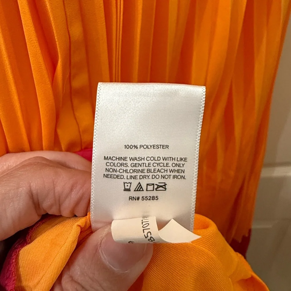 Express Bold Orange and Pink Pleated Dress - Picture 6 of 6